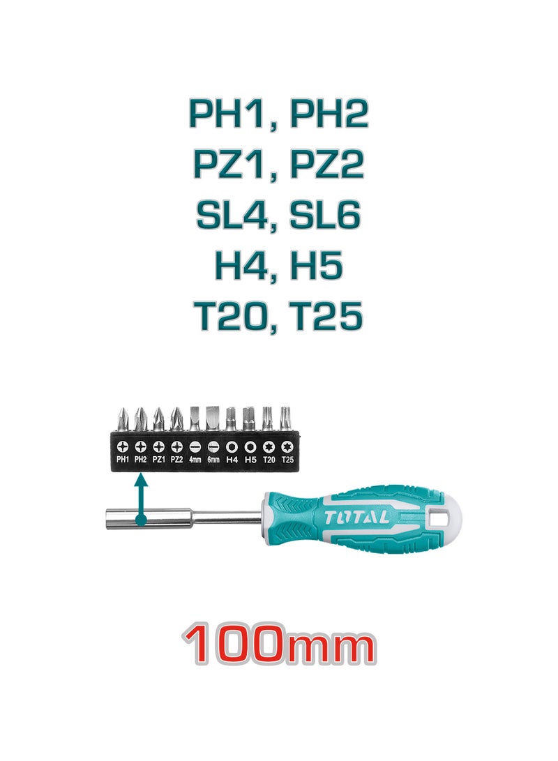 TOTAL 24 Piece Screwdriver and Bits Set with Magnetic Shank, Phillips, Slotted, Hex, Torx Bits, Precision Screwdriver - Image 3